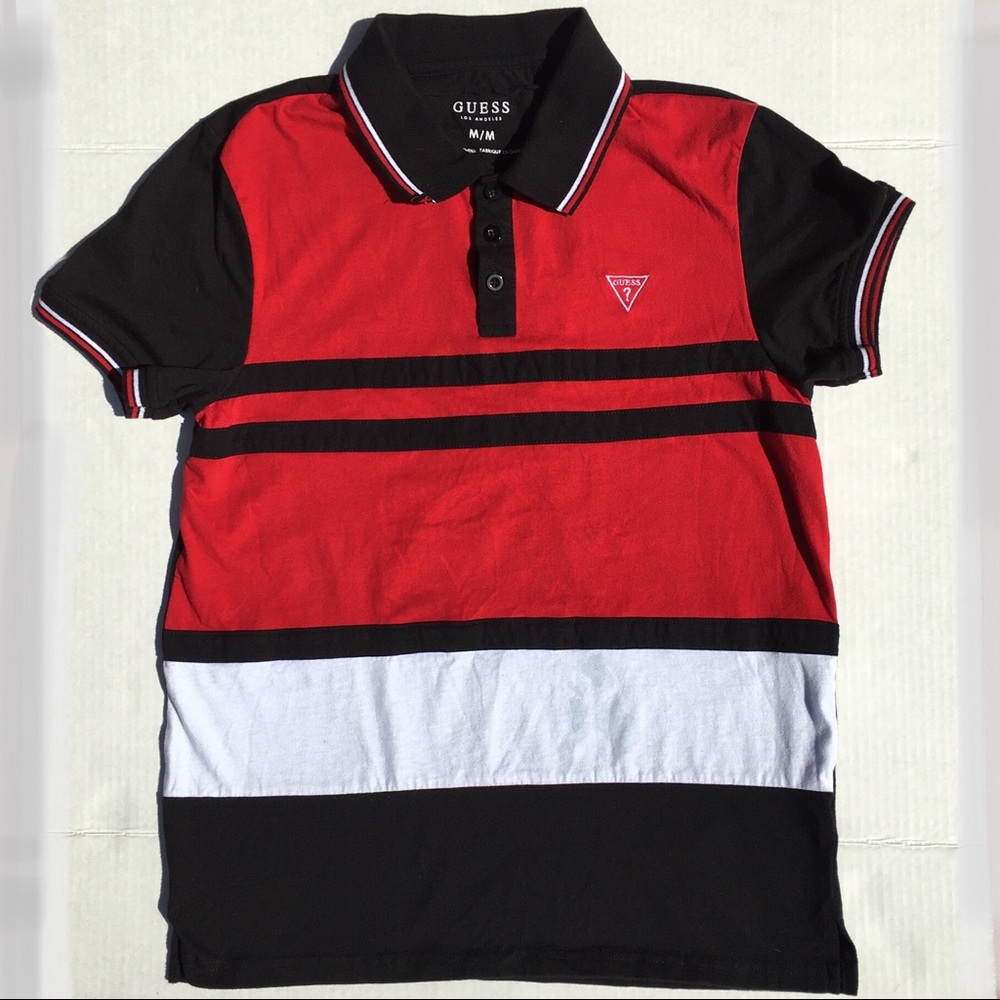 Guess men’s logo striped polo